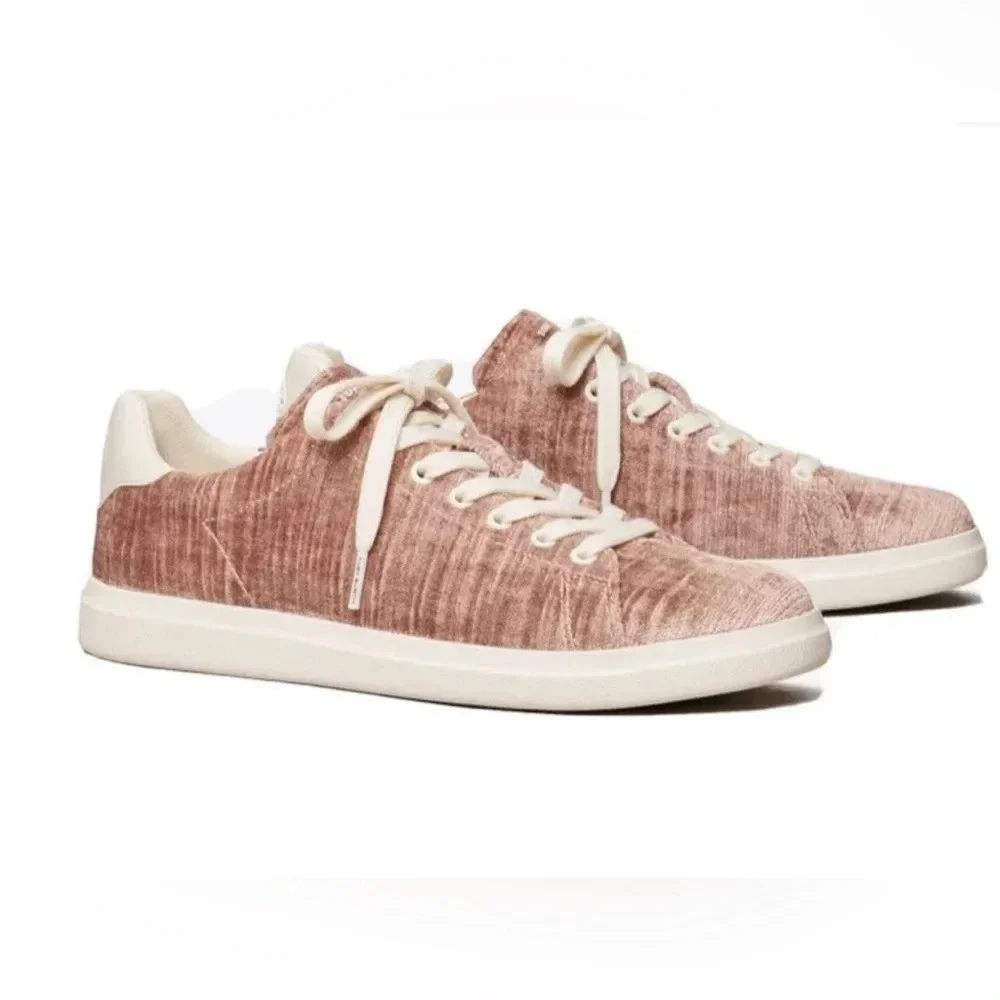 ! Tory Burch Howell Velvet Sneaker Mauve Pink Womens